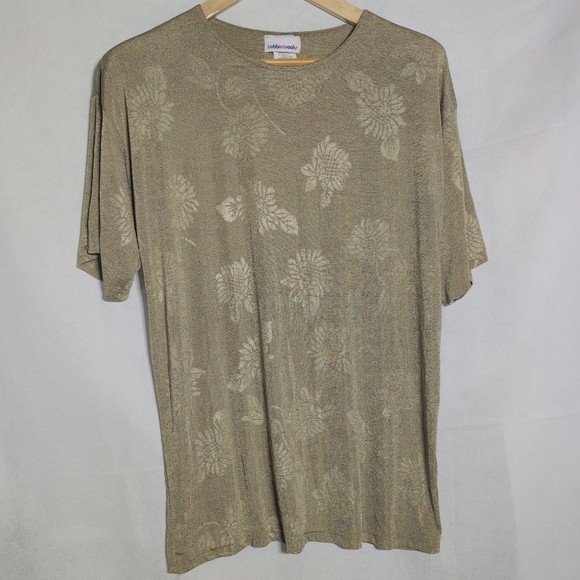 Bobbie Brooks Gold Sheer Floral Stretch Tee Shirt - Picture 1 of 5